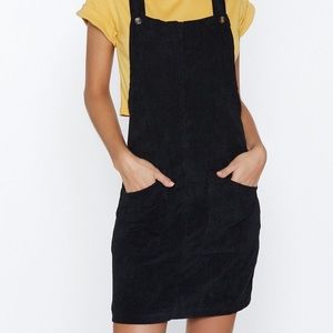 NASTY GAL || Corduroy Pinafore Dress in Black